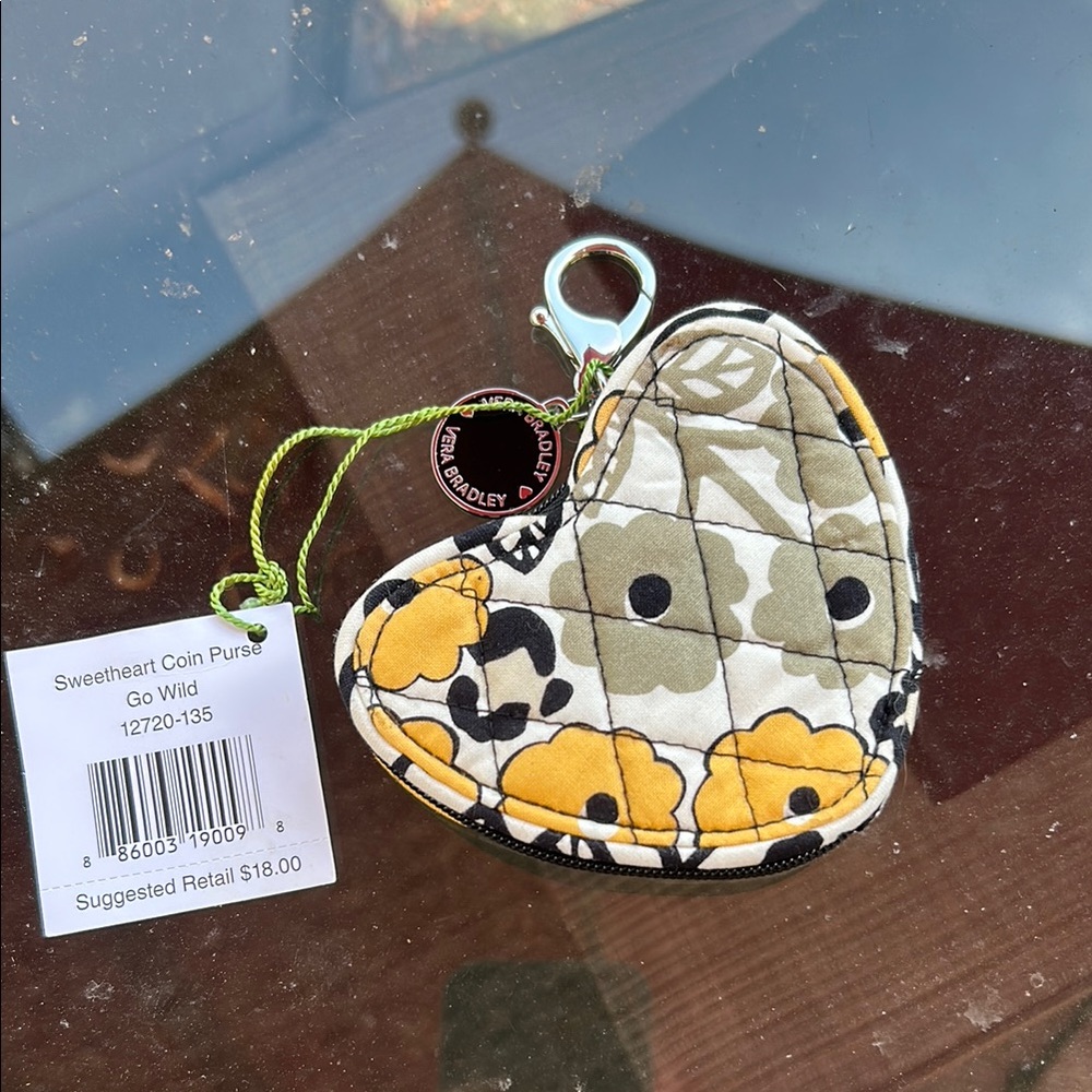 Vera Bradley Sweetheart Coin Purse in Yellow and Black Floral